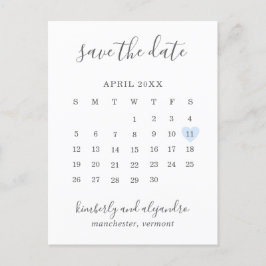 Einfaches Calendar Pastel Blaues Herz Save the Dat Ankündigungspostkarte
