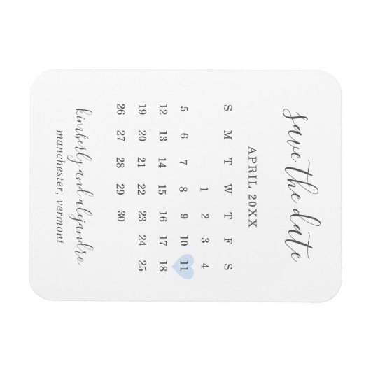 Einfaches Calendar Pastel Blaues Herz Save the Dat Magnet (Horizontal)