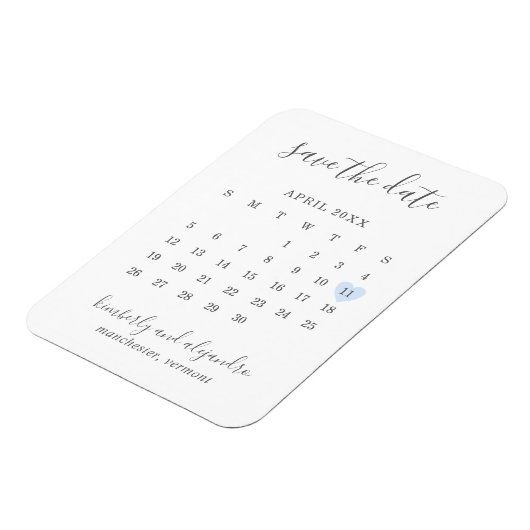 Einfaches Calendar Pastel Blaues Herz Save the Dat Magnet (Linke Seite)
