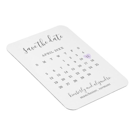 Einfaches Calendar Pastel Lila Herz Save the Date Magnet (Rechte Seite)