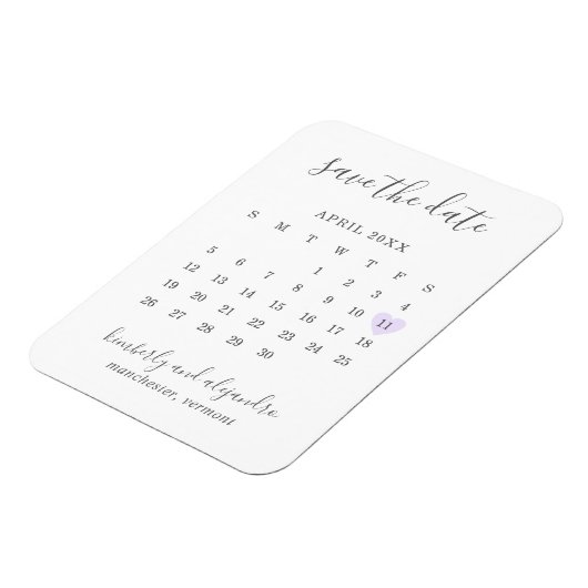 Einfaches Calendar Pastel Lila Herz Save the Date Magnet (Linke Seite)