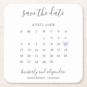 Einfaches Calendar Pastel Lila Herz Save the Date Rechteckiger Pappuntersetzer (Vorderseite)