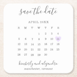 Einfaches Calendar Pastel Lila Herz Save the Date Rechteckiger Pappuntersetzer