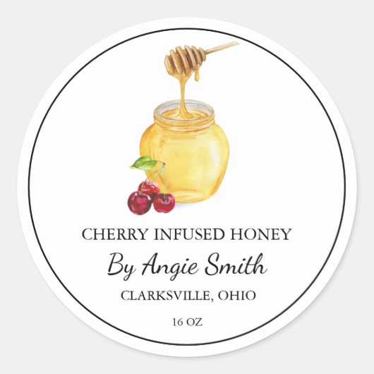 Einfaches Cherry-Infused-Honey-Label Runder Aufkleber (Vorderseite)
