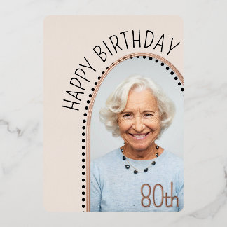 Einfaches Chic 80. Geburtstag Arched Foto Polka Do Folieneinladung