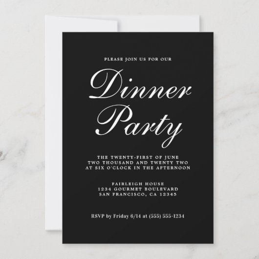 Einfaches Chic Calligraphy Black Dinner Party Einladung (Vorderseite)