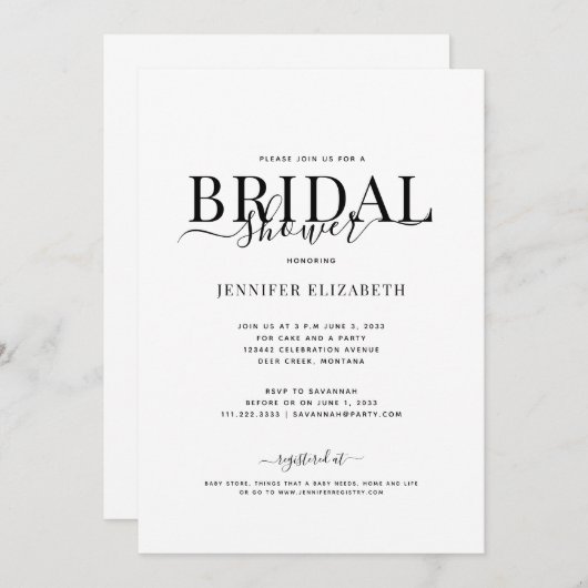 Einfaches Chic Calligraphy-Brautparty Einladung (Vorne/Hinten)