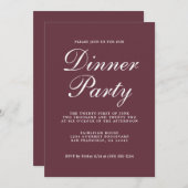 Einfaches Chic Calligraphy Burgundy Dinner Party Einladung (Vorne/Hinten)