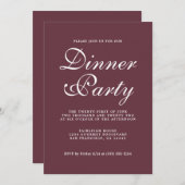 Einfaches Chic Calligraphy Burgundy Dinner Party Einladung (Vorne/Hinten)