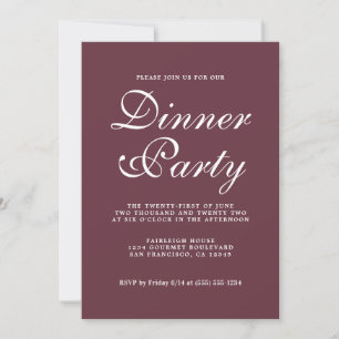 Einfaches Chic Calligraphy Burgundy Dinner Party Einladung
