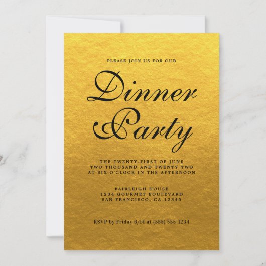 Einfaches Chic Calligraphy Gold Dinner Party Einladung (Vorderseite)