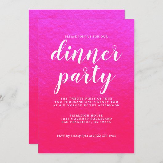 Einfaches Chic Calligraphy Shiny Pink Dinner Party Einladung (Vorne/Hinten)