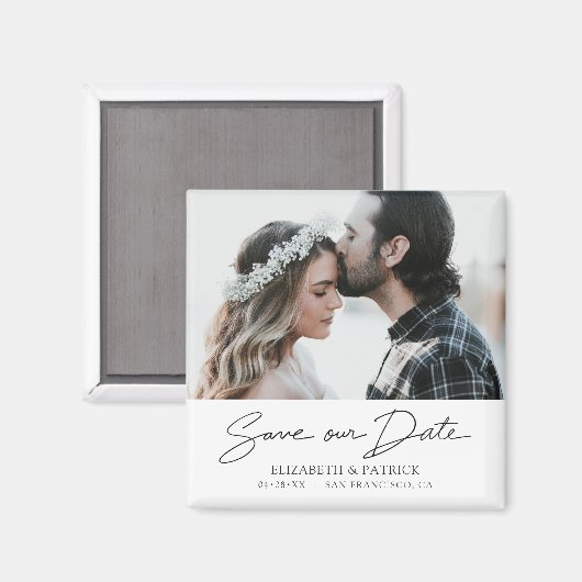 Einfaches Chic Custom Foto Rette unser Date Magnet (Vorderseite/Rückseite)