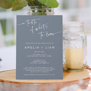 Einfaches, chic dusty blue Hochzeitsessen Probe Einladung