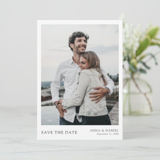 Einfaches Chic Foto Save the Date Hochzeitsempfang Einladung (Stehend Vorderseite)