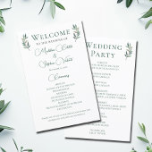 Einfaches Chic Green Botanical Wedding Programm