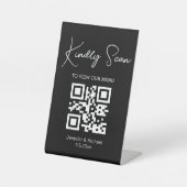 einfaches chic minimale qr Code Hochzeitsmenü schw Sockelschild (Vorderseite)