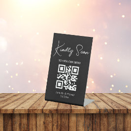 einfaches chic minimale qr Code Hochzeitsmenü schw Sockelschild