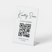 einfaches chic minimale qr Code Hochzeitsmenü Sockelschild (Vorderseite)