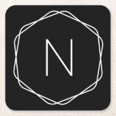 Einfaches Chic Monogram-Schwarz-weißes Anfängliche Rechteckiger Pappuntersetzer (Vorderseite)