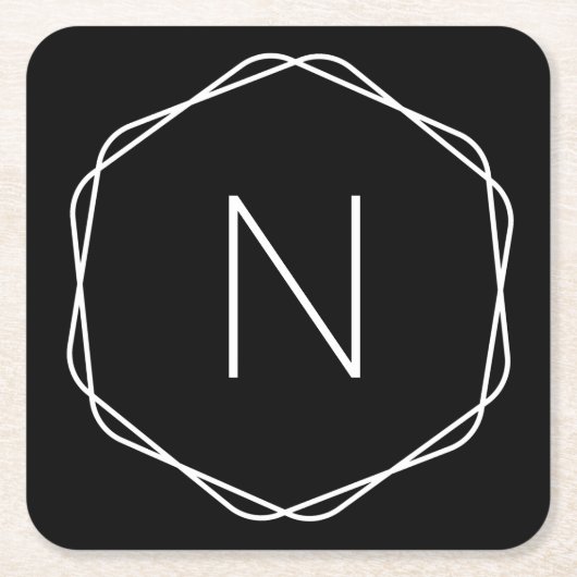 Einfaches Chic Monogram-Schwarz-weißes Anfängliche Rechteckiger Pappuntersetzer (Vorderseite)