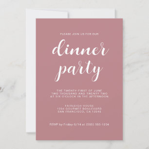 Einfaches Chic Script Dusty Rose Dinner Party Einladung