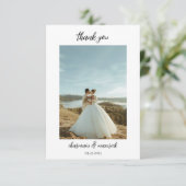 Einfaches Chic Script-Foto Dankeskarte (Stehend Vorderseite)