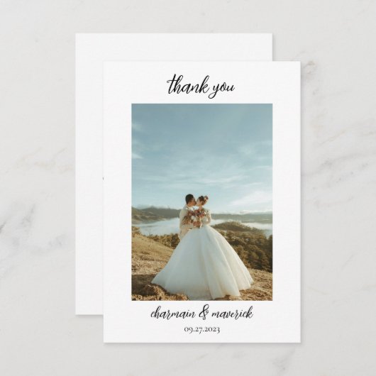 Einfaches Chic Script-Foto Dankeskarte (Vorne/Hinten)