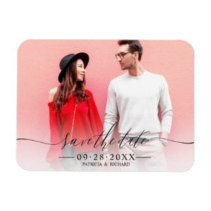 Einfaches Chic-Script Hochzeit Termin Foto Magnet