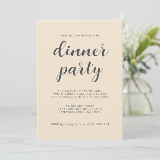 Einfaches Chic Script Ivory Dinner Party Einladung (Stehend Vorderseite)