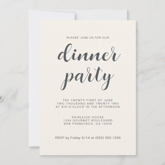 Einfaches Chic Script Light Ivory Dinner Party Einladung (Vorderseite)