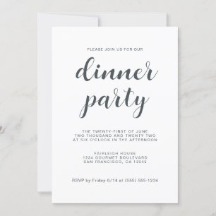 Einfaches Chic Script White Dinner Party Einladung