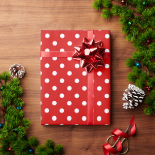 Einfaches Chic Weiß Polka Punkte Muster Auf Rot Geschenkpapier