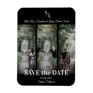 Einfaches Classic 3 Fotos Collage Verlobt Couple Magnet