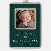 Einfaches Classic Baby's First Christmas Foto Rahmen-Ornament Silber (Vorderseite)
