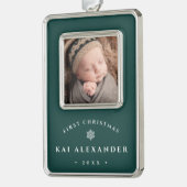Einfaches Classic Baby's First Christmas Foto Rahmen-Ornament Silber (Links)