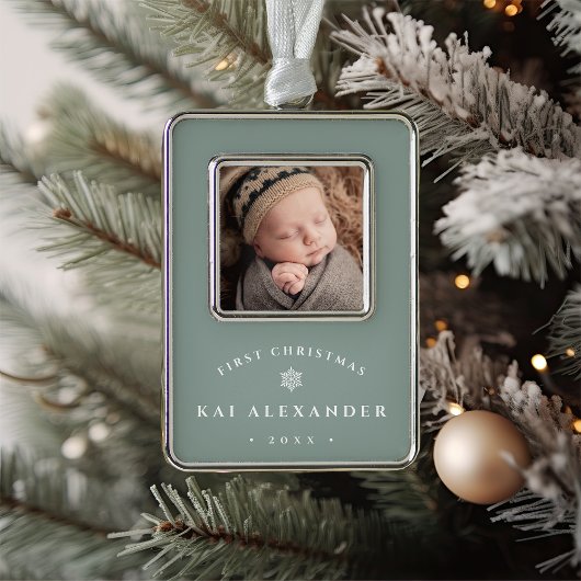 Einfaches Classic Baby's First Christmas Foto Rahmen-Ornament Silber