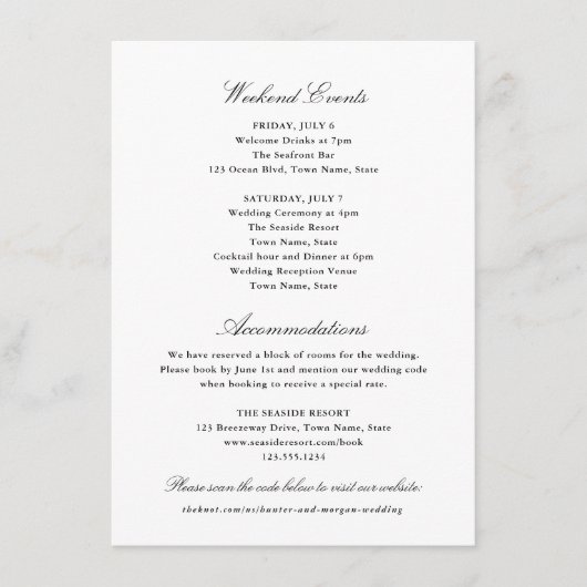 Einfaches Classic Elegantes Schwarz-weißes Weekend Begleitkarte (Vorderseite)