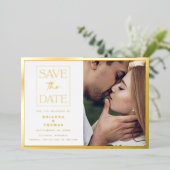 Einfaches Classic Foto Wedding Gold Save the Date Folieneinladung (Stehend vorne)