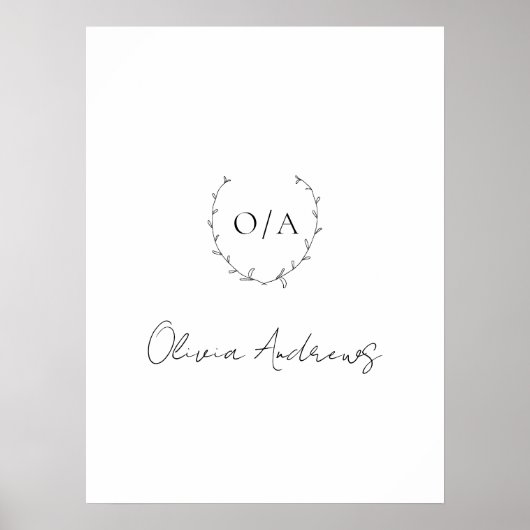 Einfaches Classic Wreath-Wappen Elegantes Monogram Poster (Vorne)