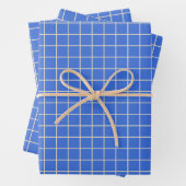Einfaches Cobalt Blue Grid Lines Graph Muster Geschenkpapier Set (Beispiel)