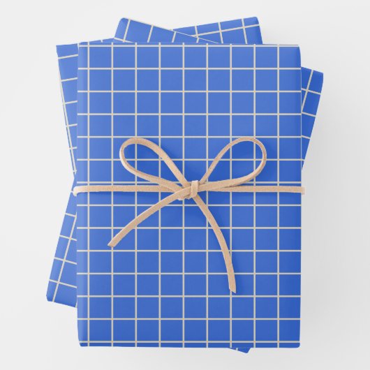 Einfaches Cobalt Blue Grid Lines Graph Muster  Geschenkpapier Set (Beispiel)