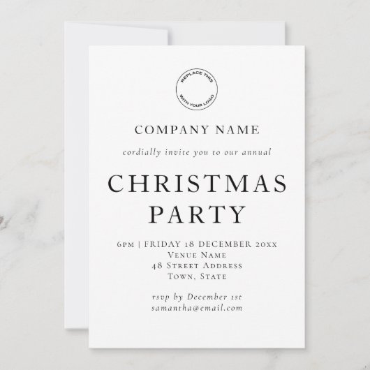Einfaches Corporate Text Schwarz-weißes Weihnachts Einladung (Vorderseite)