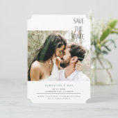 Einfaches Couple Foto Sage Ticket Save the Date (Stehend Vorderseite)