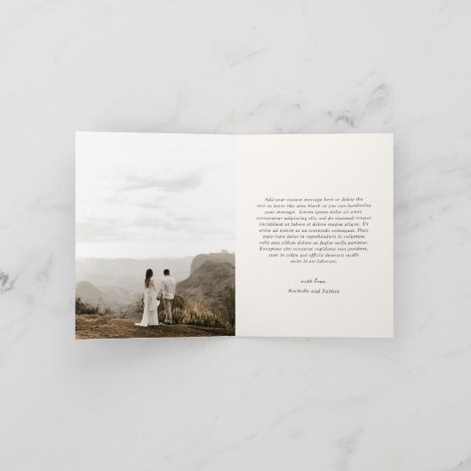 Einfaches Cream Foto Elegante Hochzeit Dankeskarte (Innenseite)