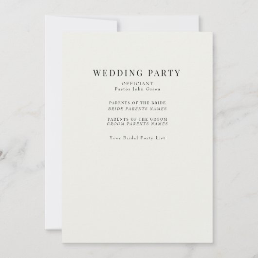 Einfaches Cream-Hochzeitsprogramm Einladung (Rückseite)