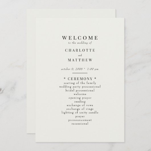 Einfaches Cream-Hochzeitsprogramm Einladung (Vorne/Hinten)