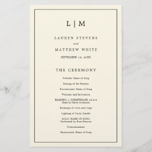 Einfaches Cream Monogram Elegant Wedding Programm