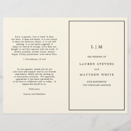 Einfaches Cream Monogram Elegant Wedding Programm
