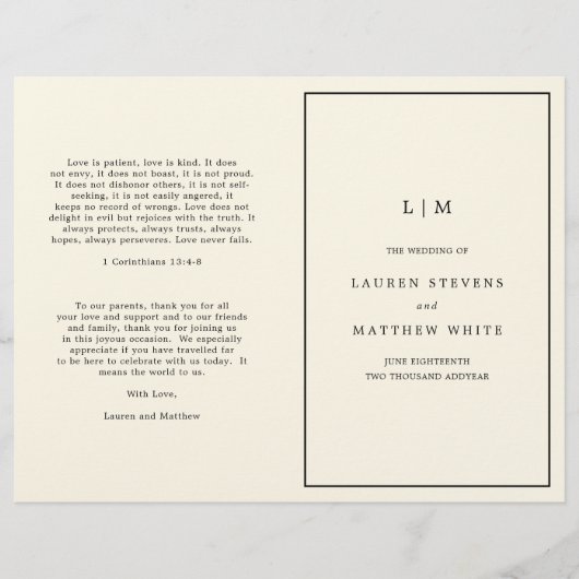 Einfaches Cream Monogram Elegant Wedding Programm (Vorderseite)